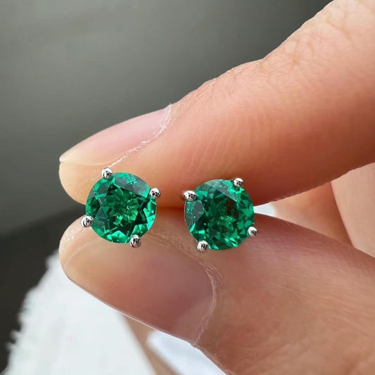 Green Round Cut Cubic Zirconia Solitaire Stud Earring | Everyday Elegance Stud Earring | Proposal Gift Stud Earring For Girlfriend