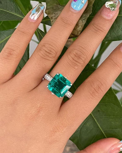 2.8Ct Green Asscher Cut Solitaire Ring For Her | Party Wear Ring For Women | Special Occasion Ring | Fashion Jewelry