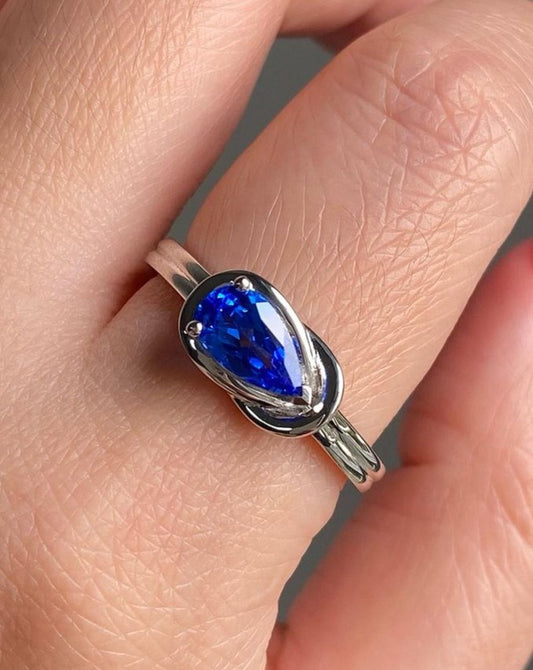 2.55Ct Blue Pear Cut Solitaire Ring | Unique Ring For Her | Anniversary Gift Ring For Wife | Designer Ring