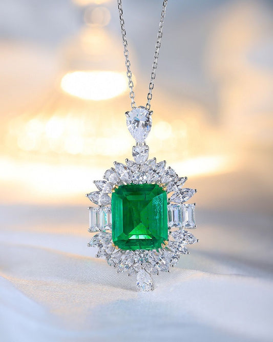 3.30Ct Green Emerald Cut Solitaire Pendant | Party Wear Pendant | Wedding Gift Pendant For Bridal | Sophisticated Pendant