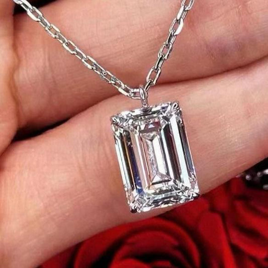 3.10Ct White Emerald Cut Solitaire Pendant | Daily Wear Pendant For Women | Birthstone Gift Pendant | Minimalist Pendant | Jewelry Collection