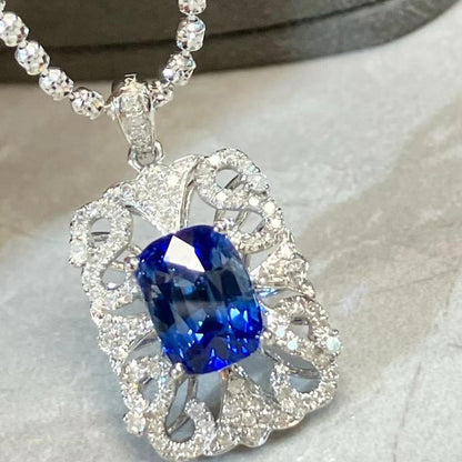 3.20Ct Blue Cushion Cut Prong Pendant | Modern Design Jewelry | High Quality Jewelry For Women | Luxury Jewelry