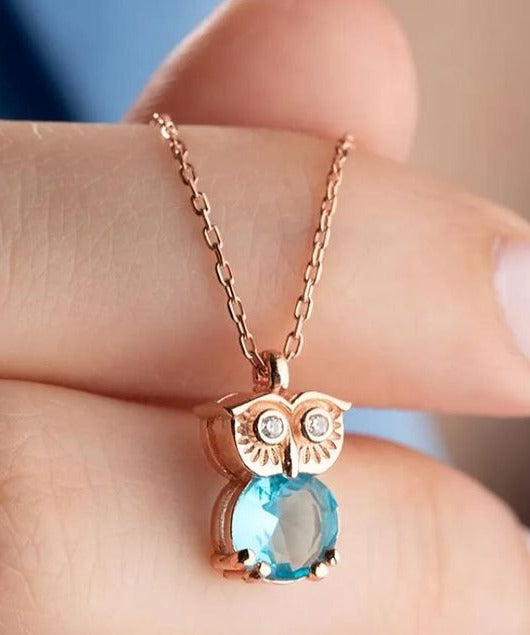 Owl Shape 2.50Ct Aquamarine Color Round Cut Prong Pendant | Special Event Pendant | Birthstone Pendant | Women Jewelry