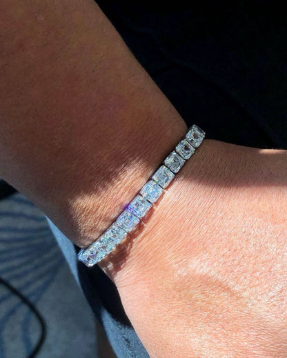 White Asscher Brilliant Cut Signity Diamond Tennis Bracelet For Her | Anniversary Gift Bracelet For Wife | Designer Bracelet