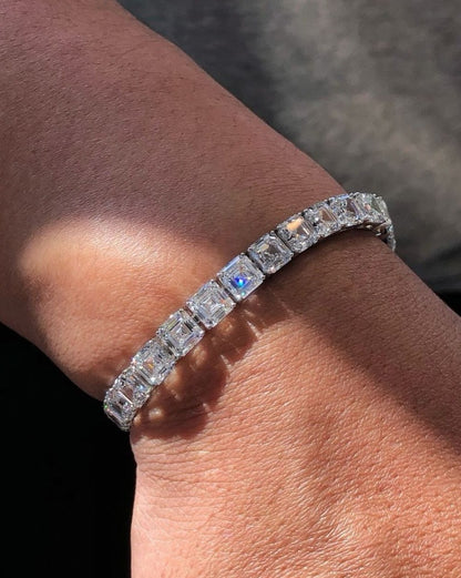 White Asscher Brilliant Cut Signity Diamond Tennis Bracelet For Her | Anniversary Gift Bracelet For Wife | Designer Bracelet