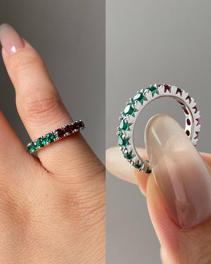 1.8Ct Green And Red Round Cut Full Eternity Band Ring | Promise Band Ring For Girlfriend | Luxury Jewelry | Daily Wear Jewelry