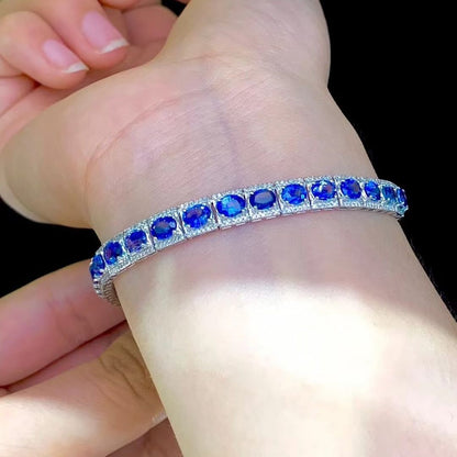 Blue Oval Brilliant Cut Signity Diamond Solitaire With Prong Set Bracelet | Proposal Gift Bracelet For Girlfriend | Bridal Wedding Gift Bracelet