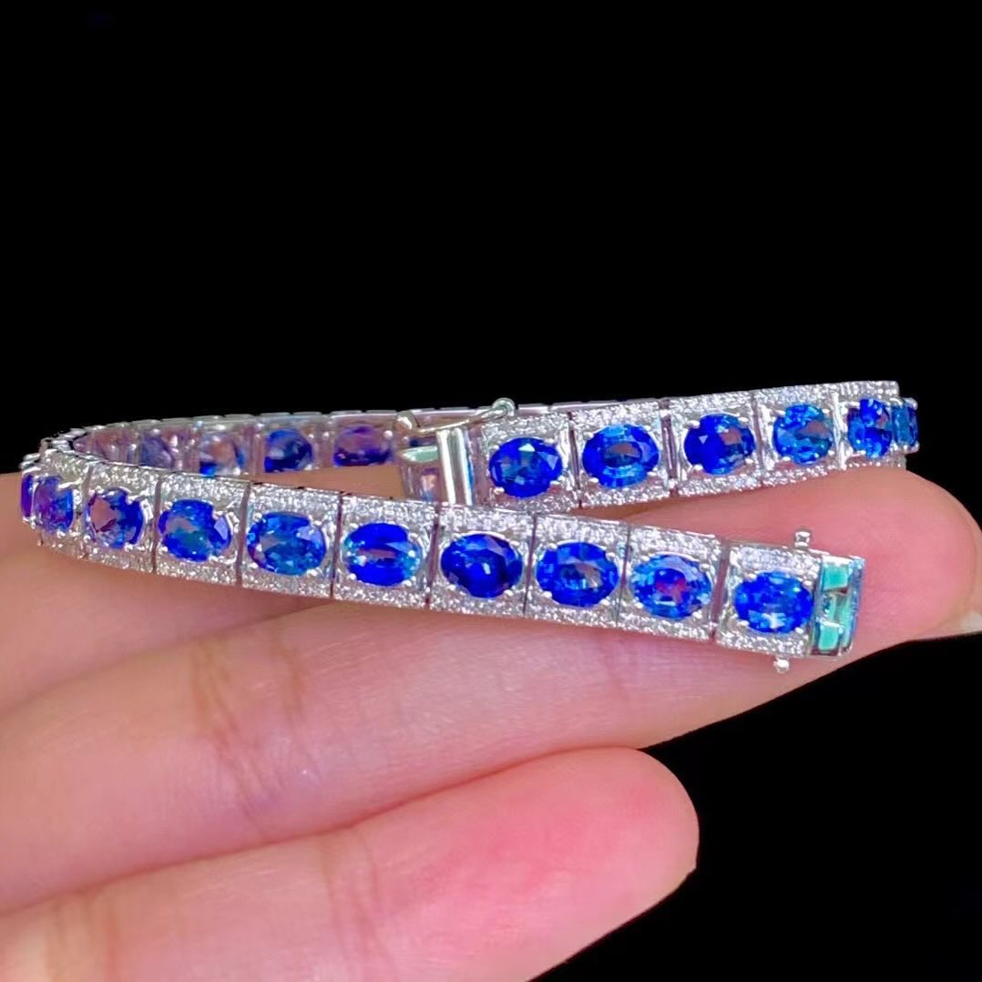 Blue Oval Brilliant Cut Signity Diamond Solitaire With Prong Set Bracelet | Proposal Gift Bracelet For Girlfriend | Bridal Wedding Gift Bracelet