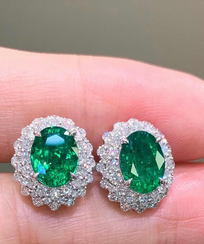 Green Oval Cut Cubic Zirconia Halo Earrings For Ladies | Anniversary Gift Earring For Wife | Elegance Design Earring For Her