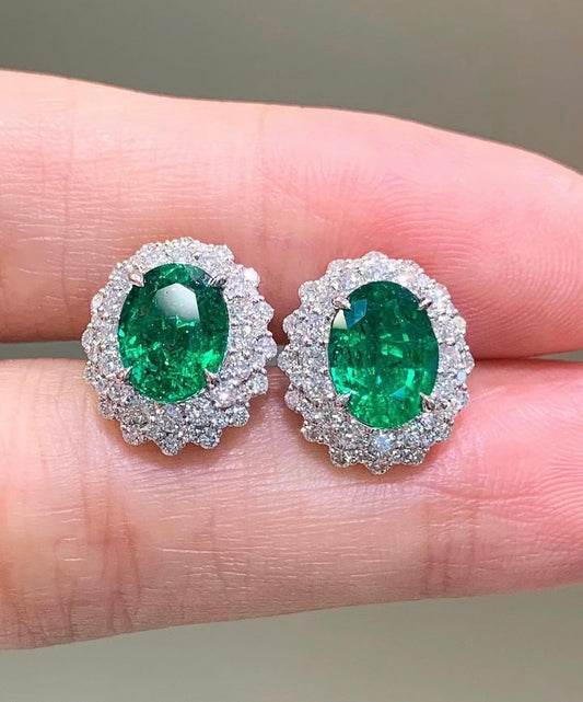 Green Oval Cut Cubic Zirconia Halo Earrings For Ladies | Anniversary Gift Earring For Wife | Elegance Design Earring For Her