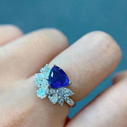 2.5Ct Blue Trillion Cut Solitaire With Cluster Ring For Her | Bridesmaid Engagement Ring | Classic Ring For Women | Personalized Gift