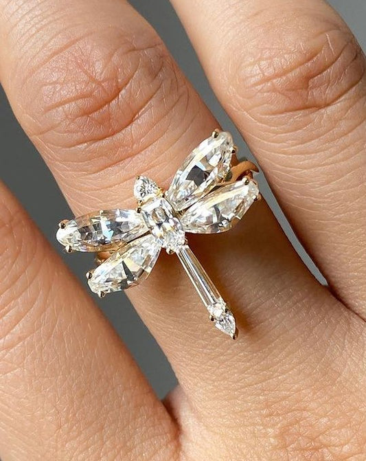 Dragonfly Shape 2.88Ct White Marquise Cut Solitaire Ring | Birthday Gift Ring | Special Event Ring | Women Jewelry