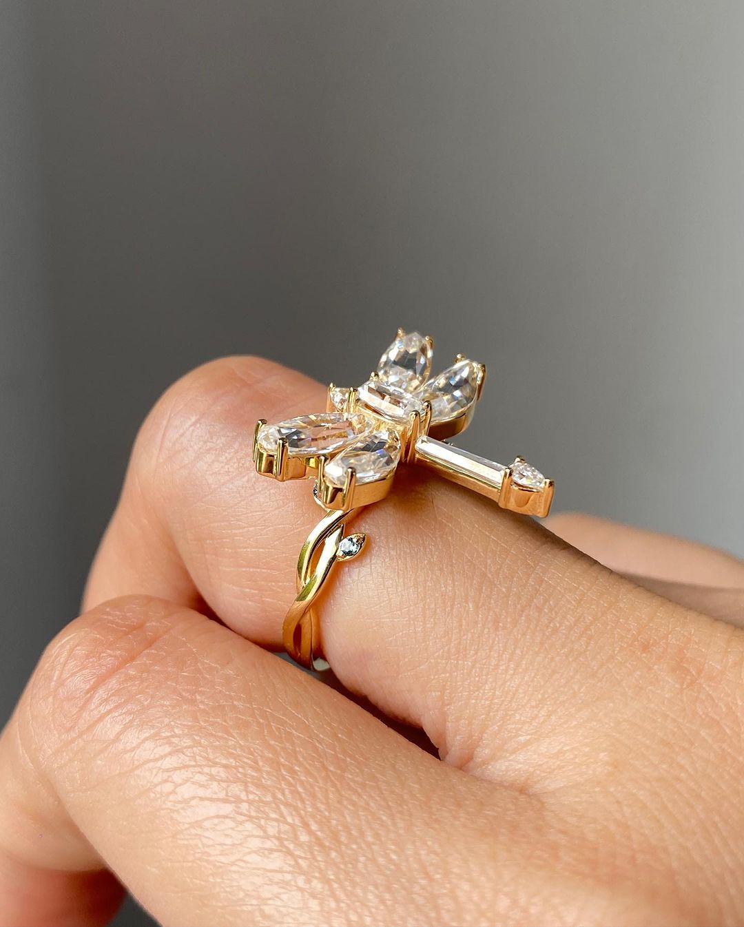 Dragonfly Shape 2.88Ct White Marquise Cut Solitaire Ring | Birthday Gift Ring | Special Event Ring | Women Jewelry