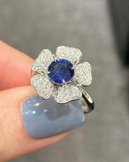 Flower Style 3.4Ct Blue Round Cut Solitaire Ring | Engagement Bride Ring | Special Occasion Ring | Designer Ring For Women