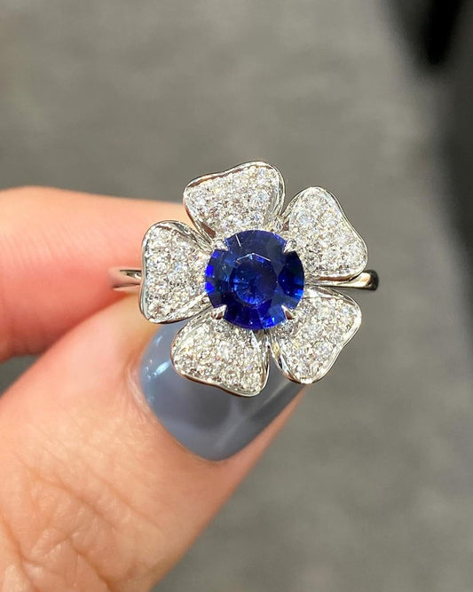 Flower Style 3.4Ct Blue Round Cut Solitaire Ring | Engagement Bride Ring | Special Occasion Ring | Designer Ring For Women