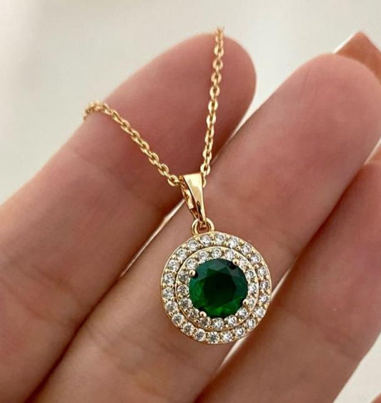 3.10Ct Green Round Cut Double Halo Pendant | Elegant Jewelry Piece | Modern Bridal Pendant | Bride To Be | Luxury Jewelry