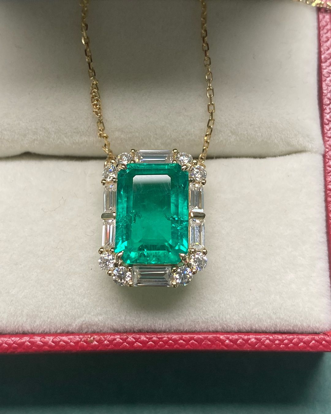 2.80Ct Green Emerald Cut Solitaire With Halo Pendant | Wedding Gift Pendant For Her |  Bridal Jewelry Collection | Sentimental Gift Pendant