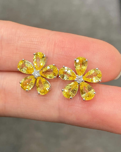 Canary Yellow Pear Cut Cubic Zirconia Cluster Earrings | Flower Shape Earring For Women | Anniversary Gift Earring For Wife