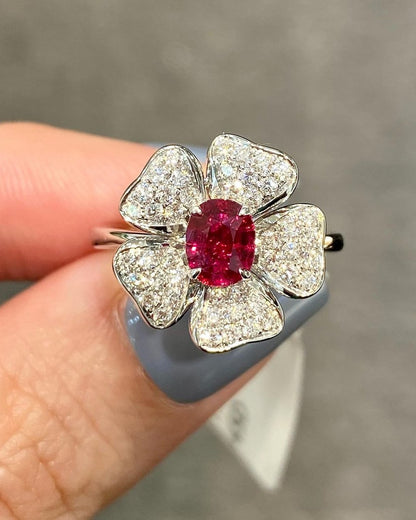 Flower Style 2.8Ct Red Oval Cut Solitaire Ring Her | Party Wear Ring For Women | Perfect Gift For Special Occasion | Fashion Jewelry Piece