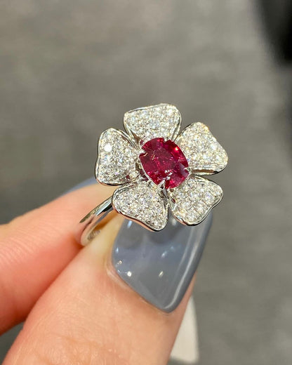 Flower Style 2.8Ct Red Oval Cut Solitaire Ring Her | Party Wear Ring For Women | Perfect Gift For Special Occasion | Fashion Jewelry Piece