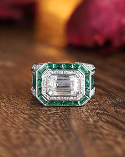 3.2Ct White Emerald Cut Bezel Set Ring | Engagement Gift Ring For Men | Glamorous Ring For Men | Timeless Design