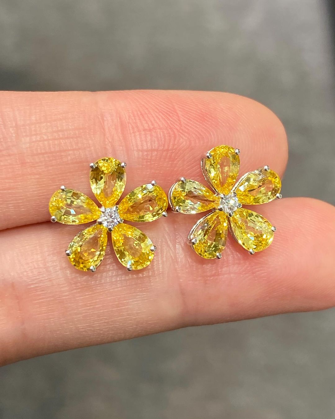 Canary Yellow Pear Cut Cubic Zirconia Cluster Earrings | Flower Shape Earring For Women | Anniversary Gift Earring For Wife