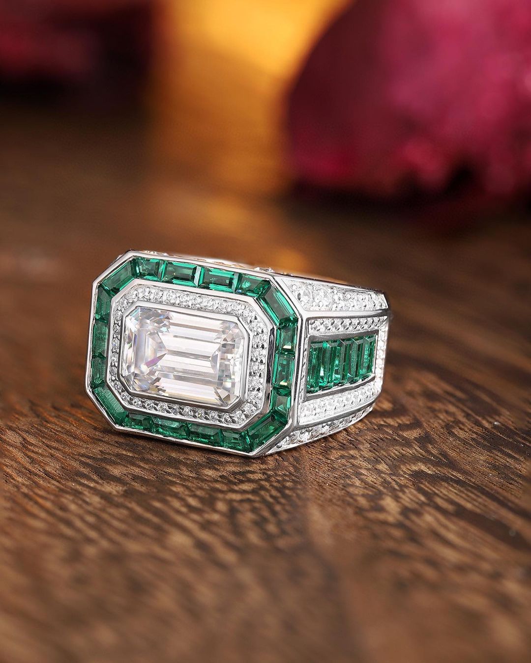 3.2Ct White Emerald Cut Bezel Set Ring | Engagement Gift Ring For Men | Glamorous Ring For Men | Timeless Design