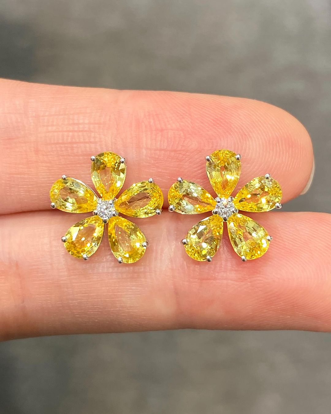 Canary Yellow Pear Cut Cubic Zirconia Cluster Earrings | Flower Shape Earring For Women | Anniversary Gift Earring For Wife