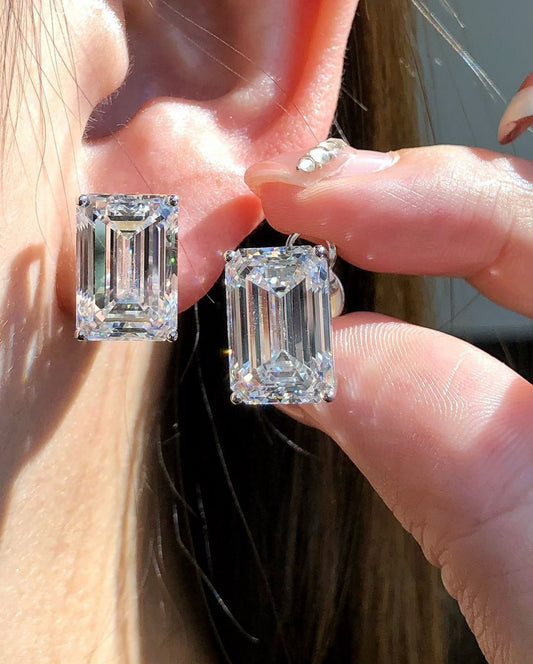 White Emerald Cut Cubic Zirconia Solitaire Stud Earrings For Her | Anniversary Gift Stud Earring For Wife | Glamorous Stud Earring For Ladies