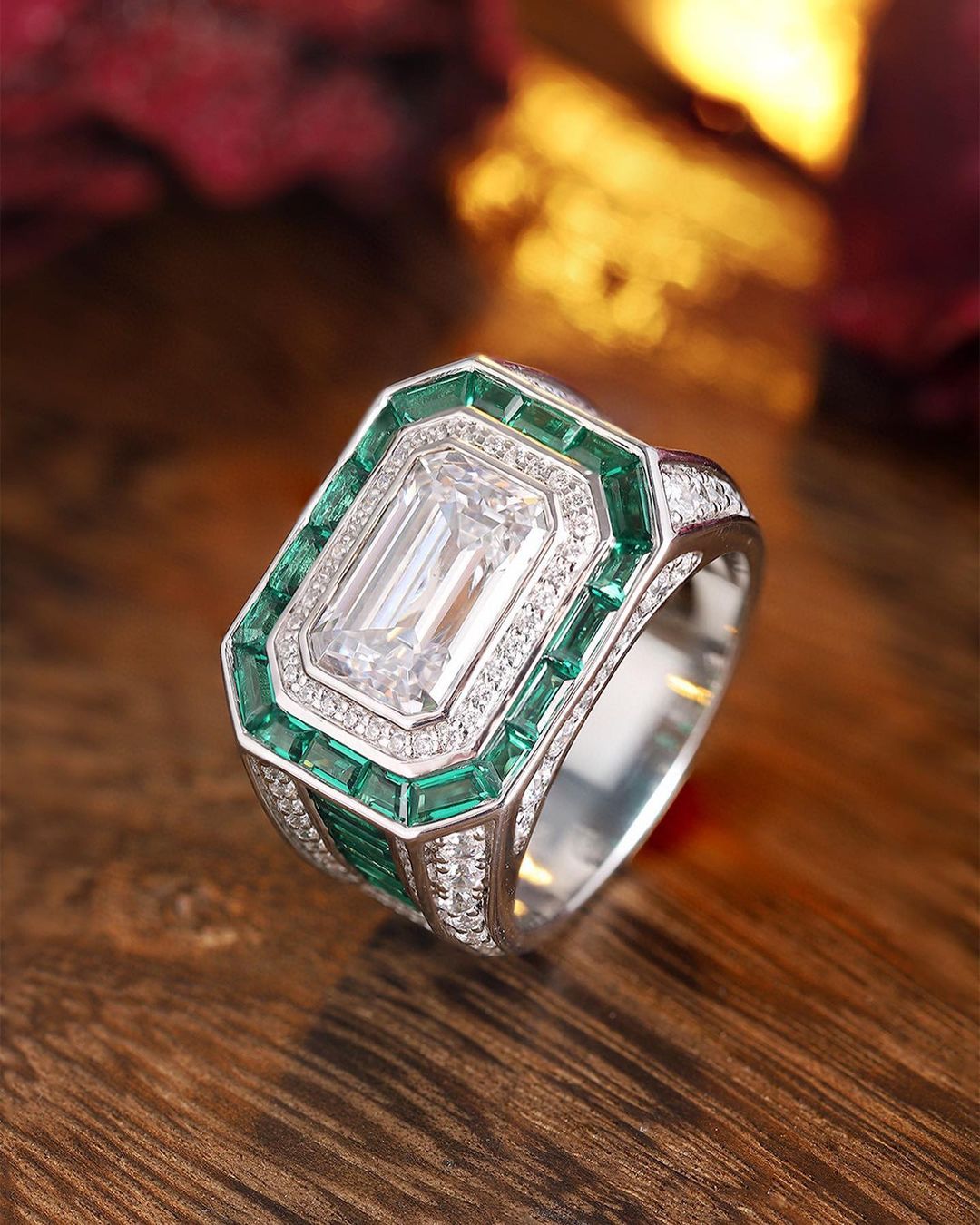 3.2Ct White Emerald Cut Bezel Set Ring | Engagement Gift Ring For Men | Glamorous Ring For Men | Timeless Design