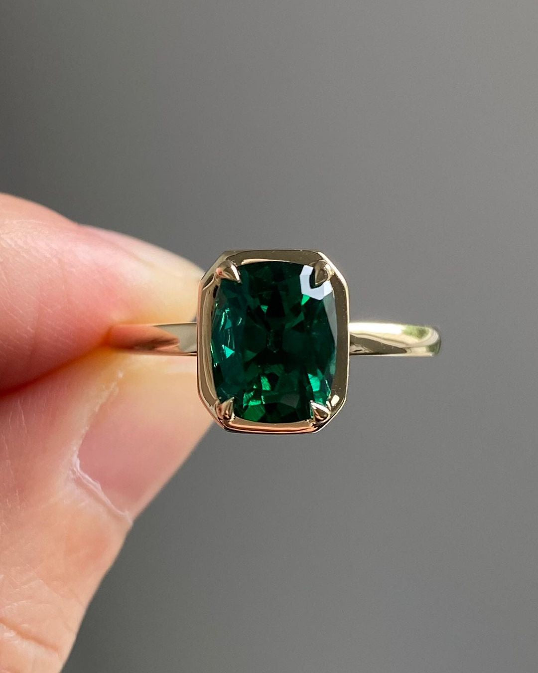 2.8Ct Green Cushion Cut Bezel Set Ring For Her | Birthstone Ring For Women | Single Stone Ring | Classy Design Ring