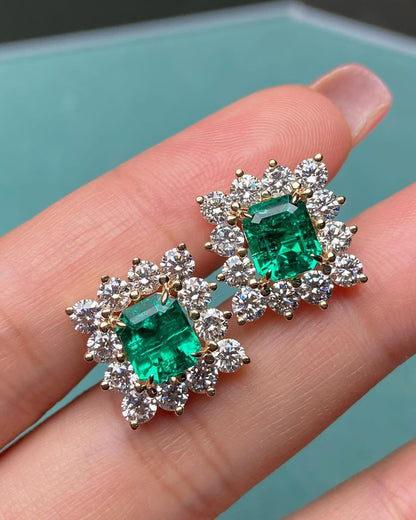 Green Emerald Cut Cubic Zirconia Halo Earrings For Her | Party Wear Earring For Women | Stylish Engagement Gift For Love