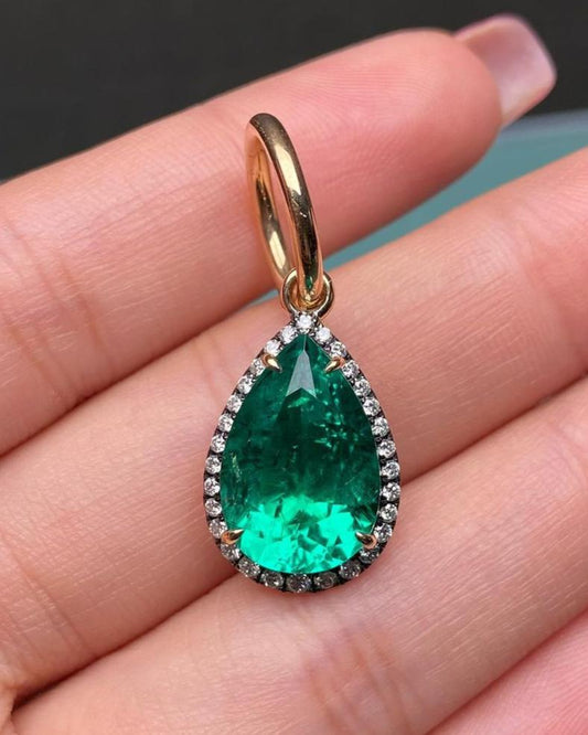 3.20Ct Green Pear Cut Halo Pendant | Anniversary Gift Pendant | Customize Pendant | Bridal Jewelry | Jewelry Collection