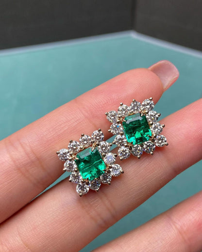 Green Emerald Cut Cubic Zirconia Halo Earrings For Her | Party Wear Earring For Women | Stylish Engagement Gift For Love