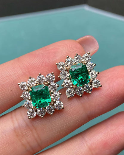 Green Emerald Cut Cubic Zirconia Halo Earrings For Her | Party Wear Earring For Women | Stylish Engagement Gift For Love