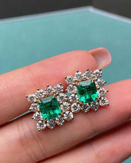 Green Emerald Cut Cubic Zirconia Halo Earrings For Her | Party Wear Earring For Women | Stylish Engagement Gift For Love