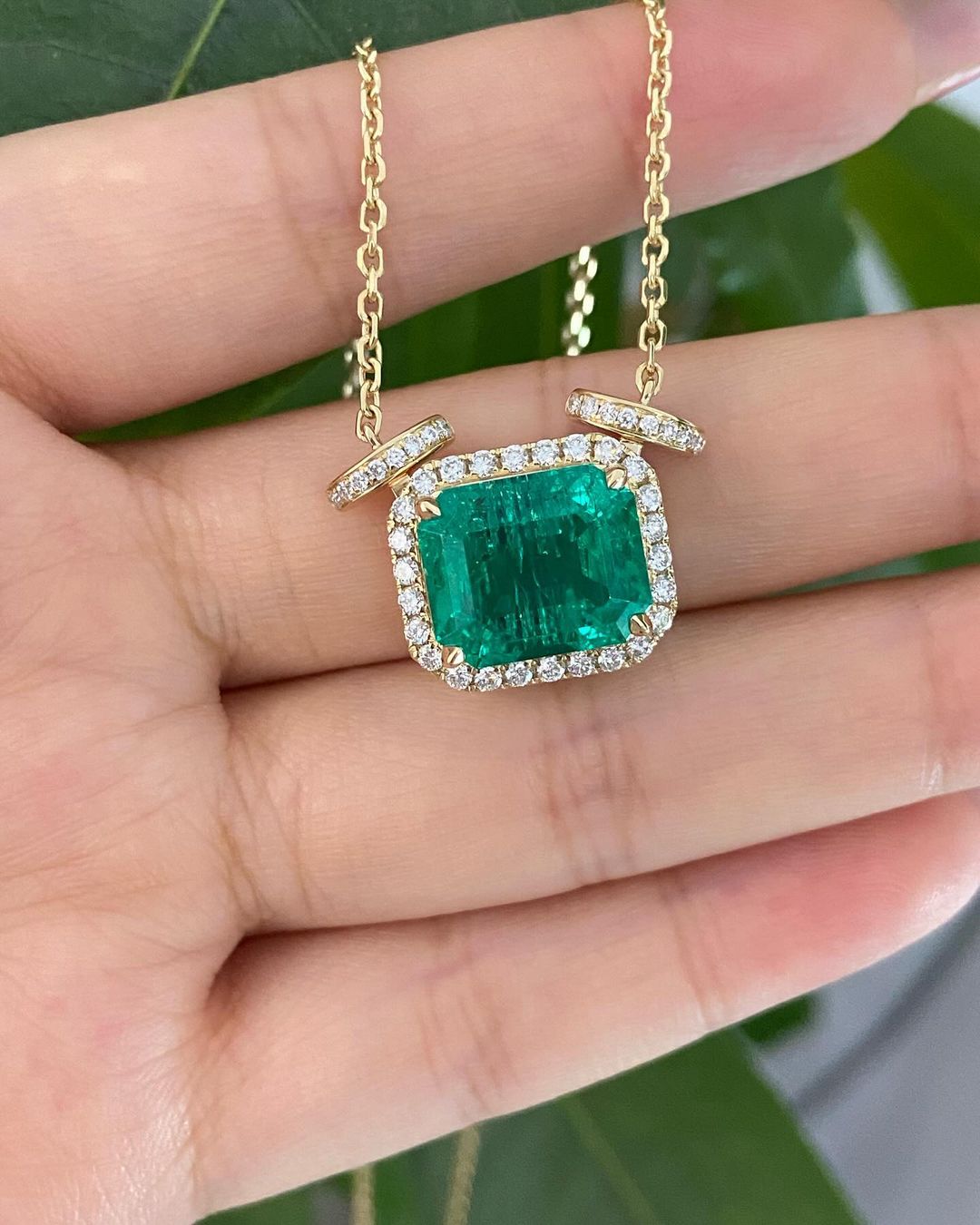 3.50Ct Green Emerald Cut Halo Pendant | Stunning Pendant For Her | Stylish Pendant  For Women | Fashion Jewelry