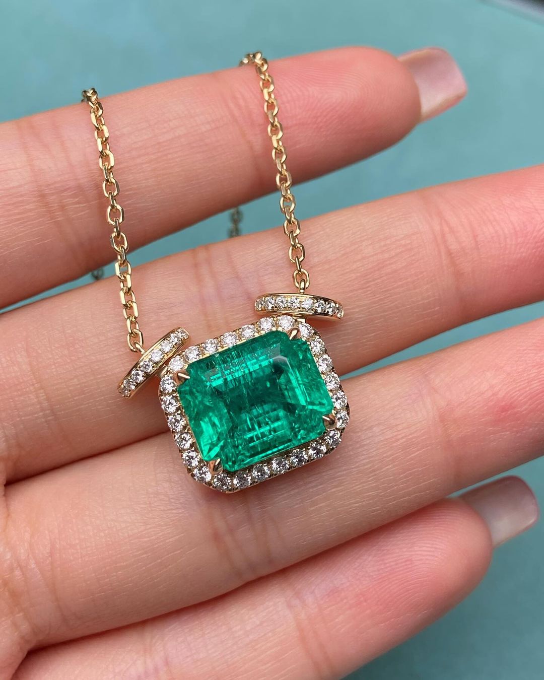 3.50Ct Green Emerald Cut Halo Pendant | Stunning Pendant For Her | Stylish Pendant  For Women | Fashion Jewelry