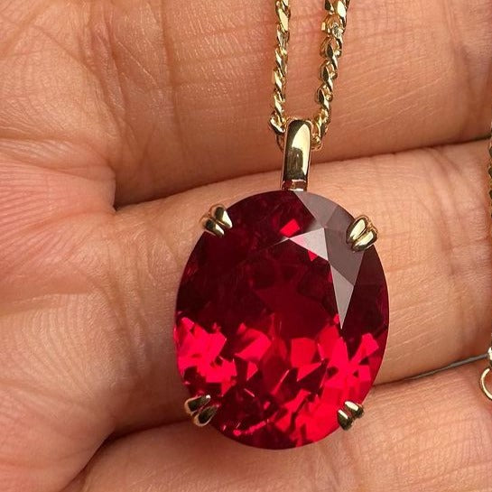 3.30Ct Red Oval Cut Solitaire Pendant | Simple Pendant For Her | Classic Pendant | Birthstone Pendant For Women