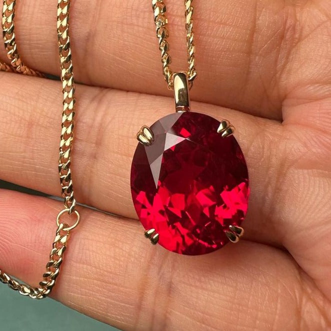 3.30Ct Red Oval Cut Solitaire Pendant | Simple Pendant For Her | Classic Pendant | Birthstone Pendant For Women