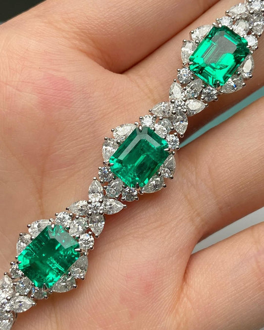 Green Emerald And White Pear Brilliant Cut Signity Diamond Solitaire With Cluster Bracelet | Party Wear Bracelet For Her | High Quality Jewelry For Women