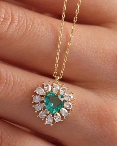 2.55Ct Aquamarine Color Heart Cut Halo Solitaire With Halo Pendant | Party Wear Pendant | Elegant Jewelry Piece | Designer Pendant For Women