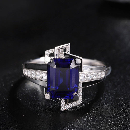 3.2Ct Blue Emerald Cut Solitaire Ring | Party Wear Ring For Women | Celebrity Style Ring | Fashion Jewelry For Her