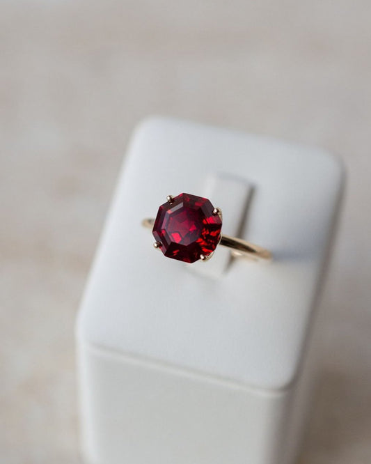 2.5Ct Red Octagon Cut Solitaire Ring For Women | Birthstone Ring For Her | Single Stone Ring | Promise Ring For Girlfriend