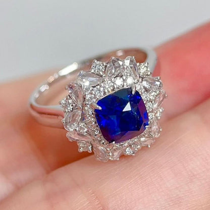 2.8Ct Blue Cushion Cut Halo With Cluster Ring For Her | Bridesmaid Wedding Ring | Fashionable Ring For Women | Jewelry Collection For Ladies