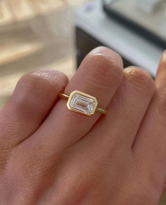 2.5Ct White Emerald Cut Bezel Set Ring For Her | Single Stone Ring For Women | Simple Daily Wear Ring | Classy Design Ring