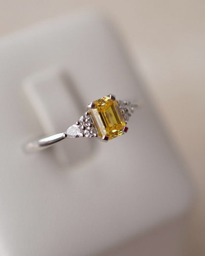 2.5Ct Canary Yellow Emerald Cut Solitaire With Accents Ring | Promise Ring For Girlfriend | Birthstone Ring For Her | Simple Design Ring