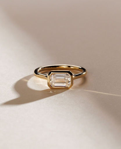 2.5Ct White Emerald Cut Bezel Set Ring For Her | Single Stone Ring For Women | Simple Daily Wear Ring | Classy Design Ring