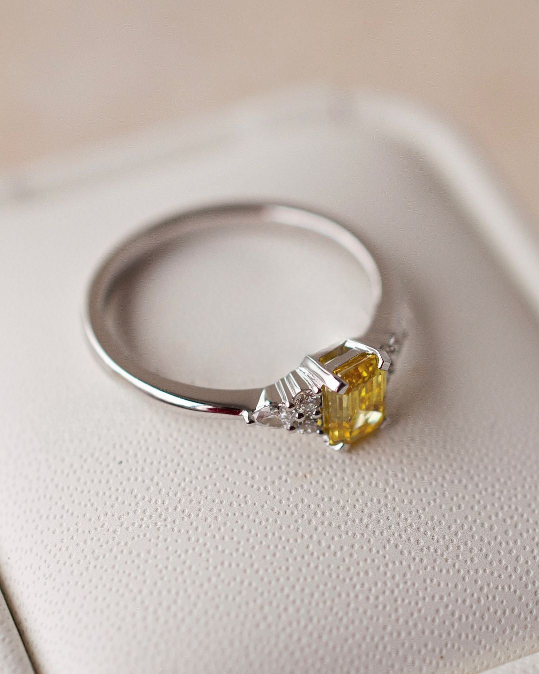 2.5Ct Canary Yellow Emerald Cut Solitaire With Accents Ring | Promise Ring For Girlfriend | Birthstone Ring For Her | Simple Design Ring