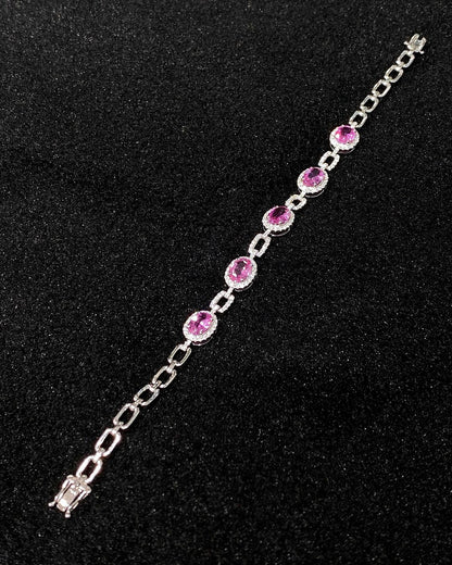 Pink Oval Brilliant Cut Signity Diamond Halo Bracelet For Her | Wedding Gift Jewelry For Bridal | Designer Bracelet For Her